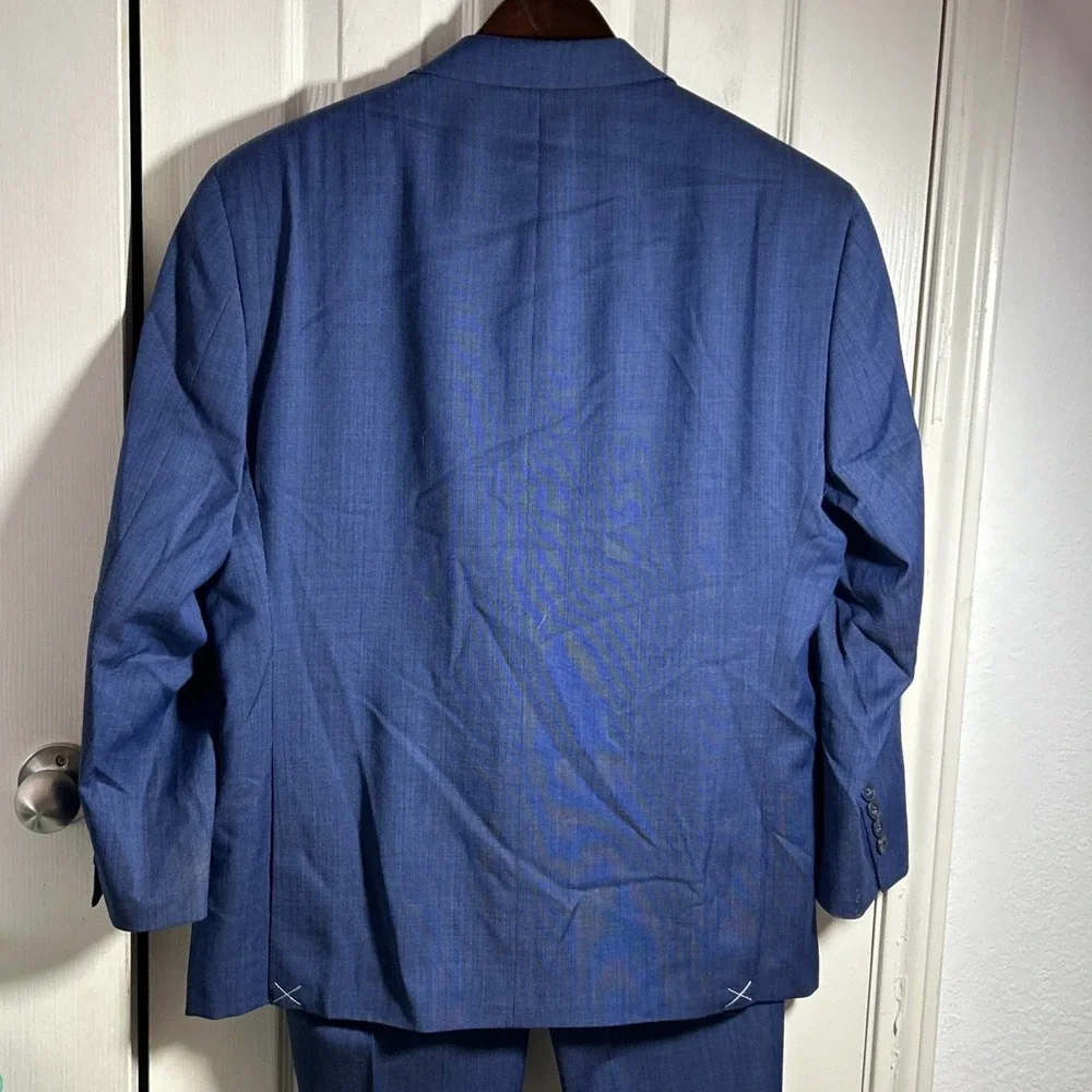 Michael Kors Mens Classic Fit Plaid Stretch Wool Blend Suit Blue 42S 36